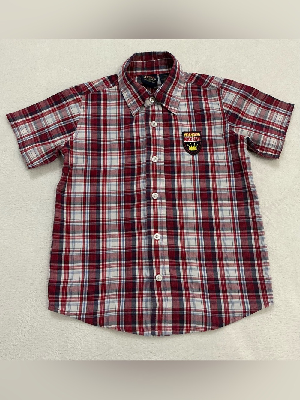 Wrangler Rockstar Plaid Short Sleeve Shirt Toddler 4T Red/Navy